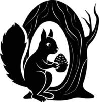 Squirrel with acorn in tree vector