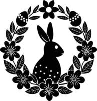 Black and white silhouette of a rabbit in a wreath vector