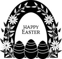Easter egg frame with flowers and leaves vector