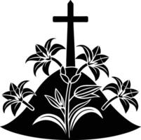 A cross and flowers on a hill with a cross vector