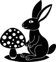 Black and white rabbit with mushroom vector