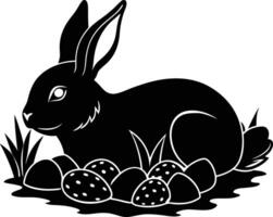 Black and white silhouette of an easter bunny vector