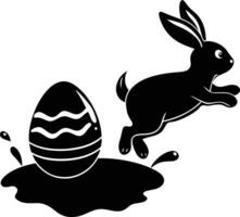 Easter bunny jumping over an egg vector