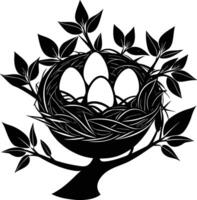 Bird nest with eggs vector