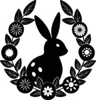 Black and white silhouette of a rabbit in a wreath vector