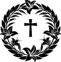 A cross in a wreath with flowers and leaves vector