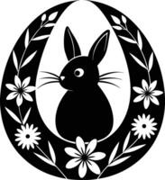 Black and white bunny in a wreath with flowers vector