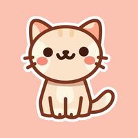 Cute White Cat Sitting with Brown Background - Adorable Illustration vector