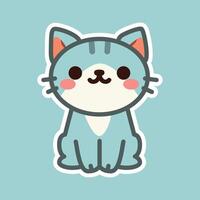 Playful Cartoon Cat Sitting with Blue Background - Fun Illustration vector