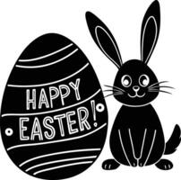 Black and white illustration of a rabbit and an egg vector