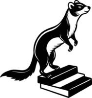 A black and white illustration of a weasel standing on top of a box vector