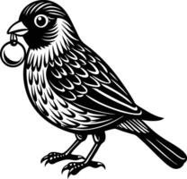 A black and white drawing of a bird with a bell vector