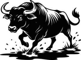 Black and white of a bull running vector