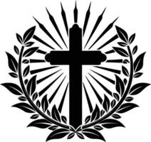 A cross with leaves and a wreath in the center vector