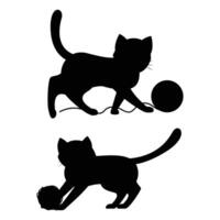 Silhouette of a Cat Playing with a Woolen Knitted Ball vector