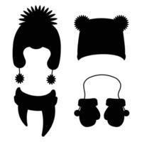 Silhouettes of Various Winter Hats in Different Styles vector