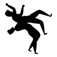 Silhouettes of Wrestlers in Action during a Match vector