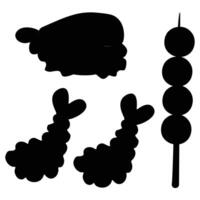 Silhouette of Traditional Japanese Food with Chopsticks and Sushi vector