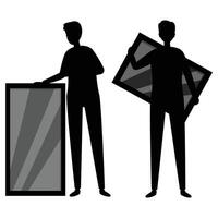 Silhouette of People Carrying a Large Window Frame Together vector