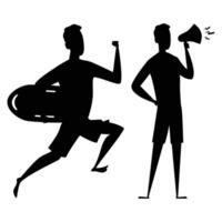 Silhouette of a Swimmer Drowning and a Rescuer Assisting vector