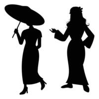 Silhouette of Chinese People Greeting Each Other During Chinese New Year vector