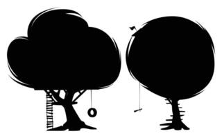 Silhouette of a Fairytale Tree with a Charming House Underneath vector