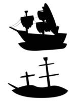 Silhouette of a Mysterious Shipwreck at Sunset vector