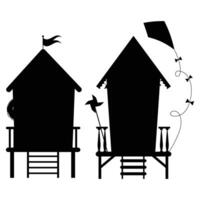 Silhouette of a Beach Hut with Palm Trees at Sunset vector