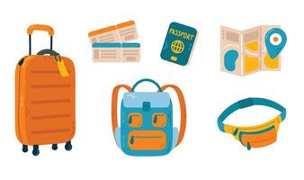 Set of travel and tourism items. illustration in cartoon style. Flat illustration on white background vector