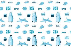 Seamless pattern of travel and tourism item. Flat illustration on white background vector
