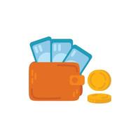 Wallet with cash and coins. Illustration in a flat style. vector