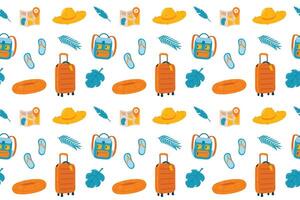 Seamless pattern of travel and tourism items. Flat illustration on white background vector