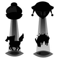 Silhouette of a UFO with Aliens Under a Starry Sky vector
