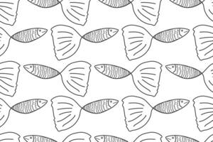 Simple black and white seamless fish pattern for children to color, ideal for creative activities and worksheets. vector