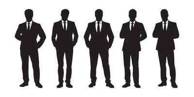 Silhouettes of business men standing in front of a white background vector