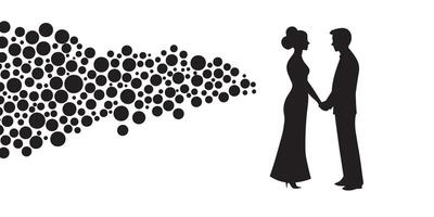 Silhouette of a man and woman standing in front of a cloud of dots vector