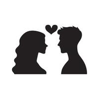 Silhouette of a man and woman with hearts in their faces vector