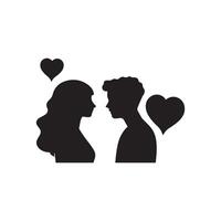 A silhouette of a man and woman with hearts vector