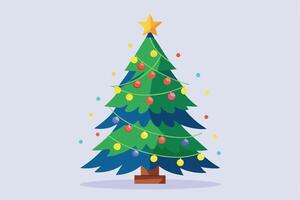 Christmas tree with lights and stars on a white background vector
