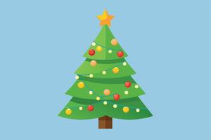 Christmas tree with lights and decorations on a blue background vector
