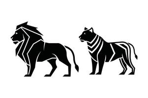 Stylized Lion and Tiger Icon Black Silhouette. vector