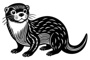 An otter is shown in a black and white drawing vector