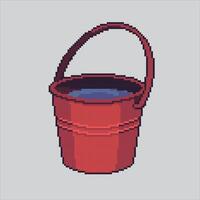 Pixel illustration Water Bucket. Pixelated Red Bucket. Red Water Bucket icon pixelated for the pixel art game and icon for website and game. old school retro. vector