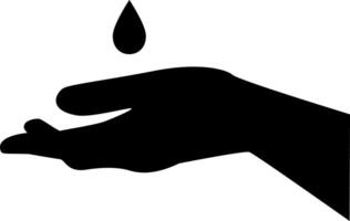 Silhouette image of water drop falling on outstretched hand. vector