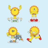 Colorful Retro Lined Cosmic Characters Art vector