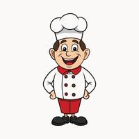 Happy Cartoon Chef Character in Red Uniform Smiling vector