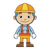 A Cheerful Cartoon Architect Character in a Safety Helmet vector
