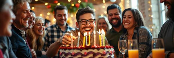 Celebrating a joyful birthday gathering with friends and family in a cozy indoor setting photo