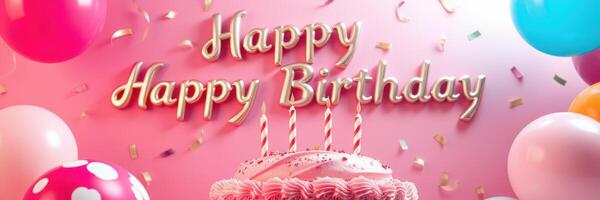 Colorful birthday celebration with cake, balloons, and confetti in a festive atmosphere photo