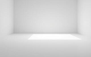 Minimalist white room with a bright light source illuminating the center floor during daylight photo